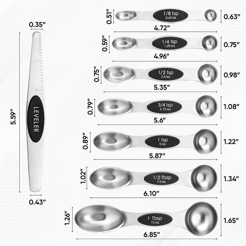Spring Chef Stainless Steel Magnetic Measuring Spoons Set of 8