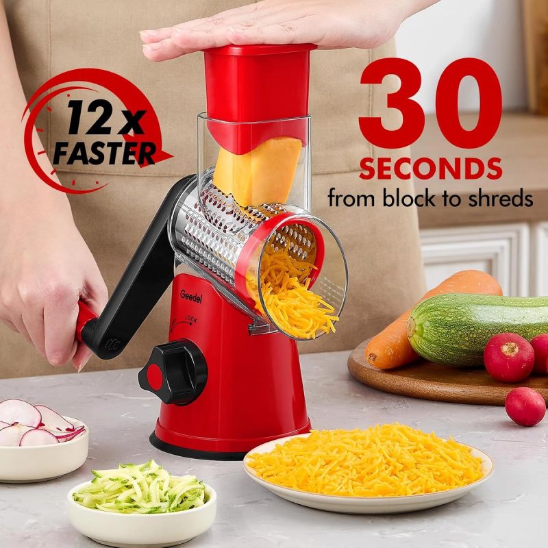 Geedel Rotary Cheese Grater Hand Crank, Cheese Shredder Vegetable Slicer