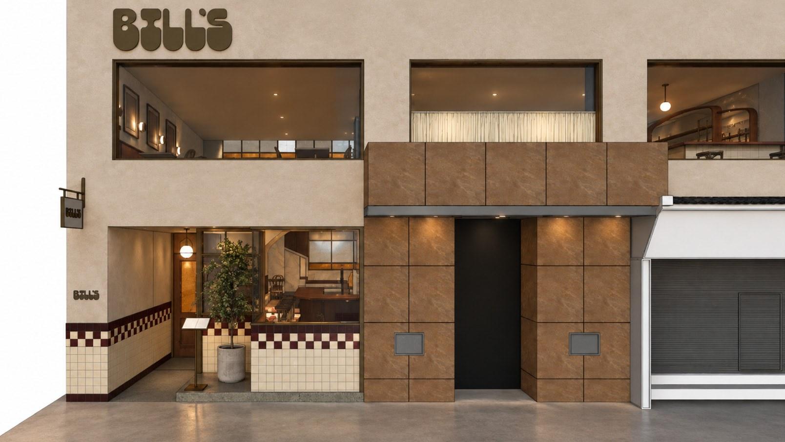 Design render of the Bill’s shopfront on Hollywood Road, with its checkerboard tiles