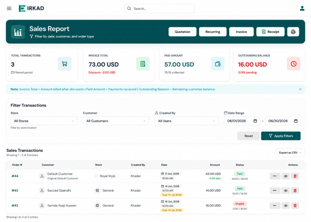 Point of Sale — Irkad Retail