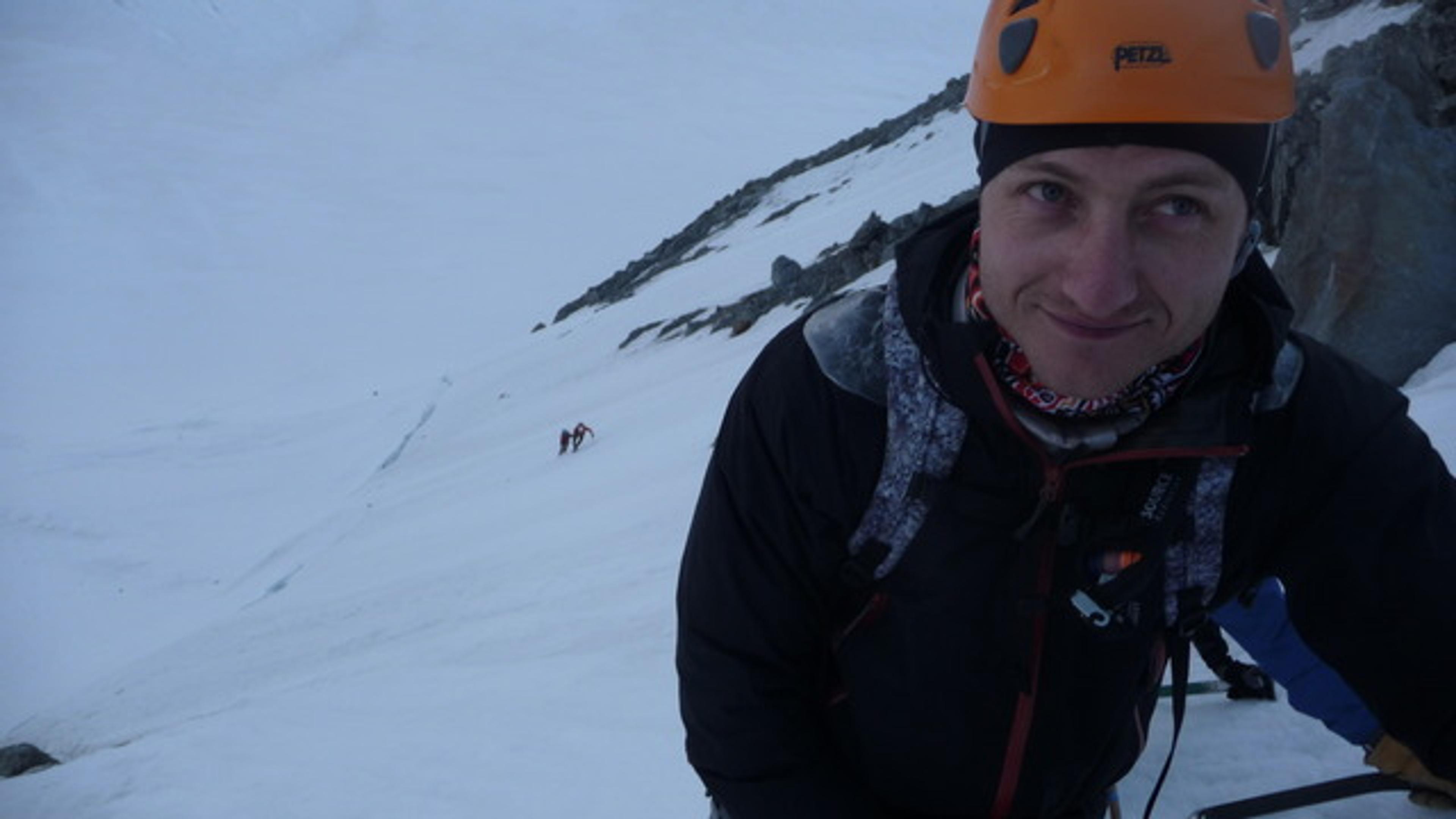Gabriel dans la face Nord de l'Aiguille N de Tré la Tête 
