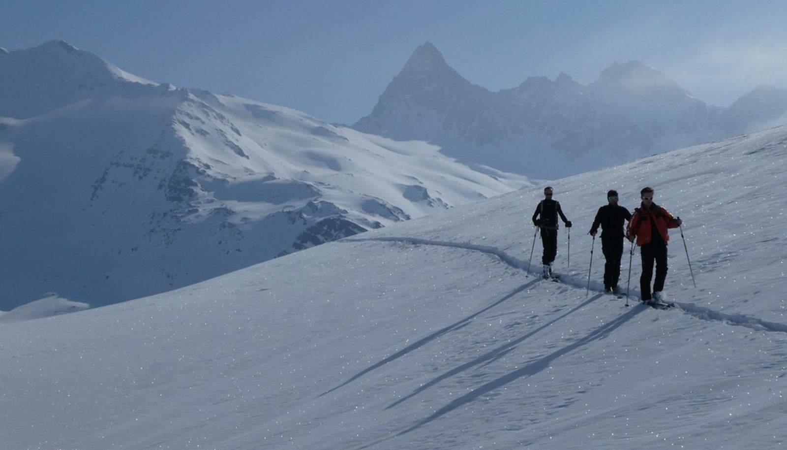 Ski Touring on Red Soil - Toward La Pissine - With Mount Thabor in the Background