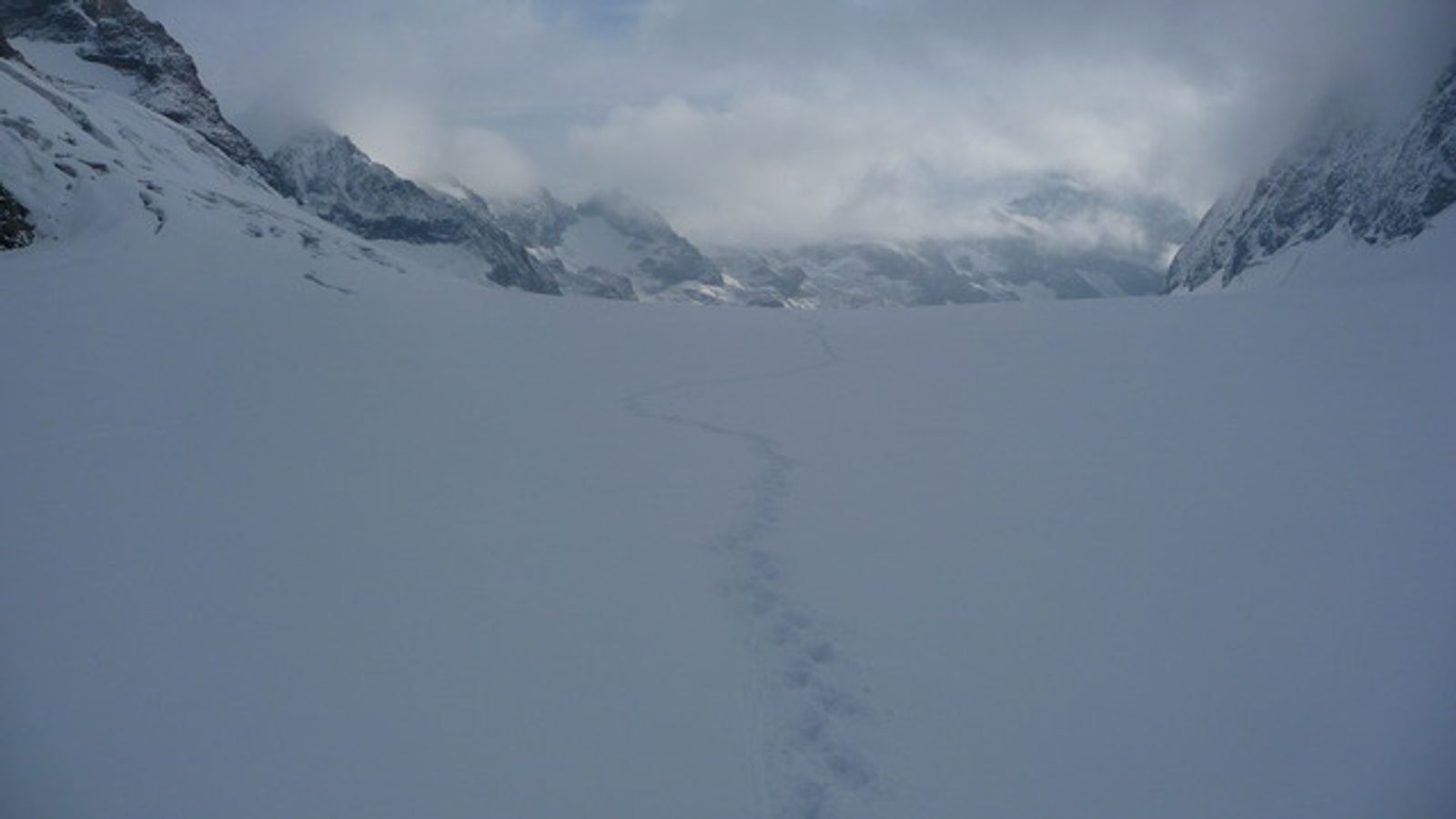 Dôme des Ecrins - Notre trace sur la Glacier Blanc faite avec 0 visibilité!