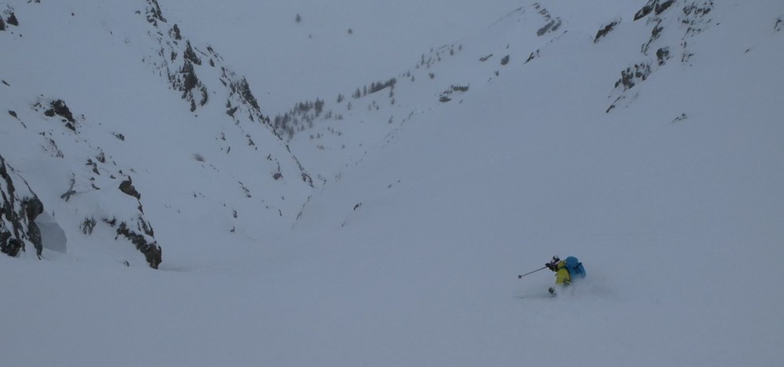 A skier breaks trail on the Clot Méa run 
