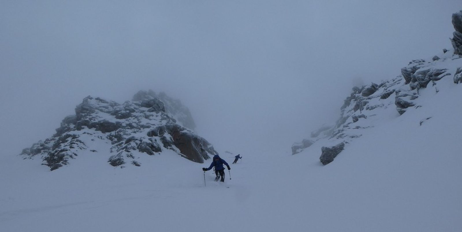 Ski rando - Roche Malotte - Petit fourchon - L'éclaircie à la sortie du couloir