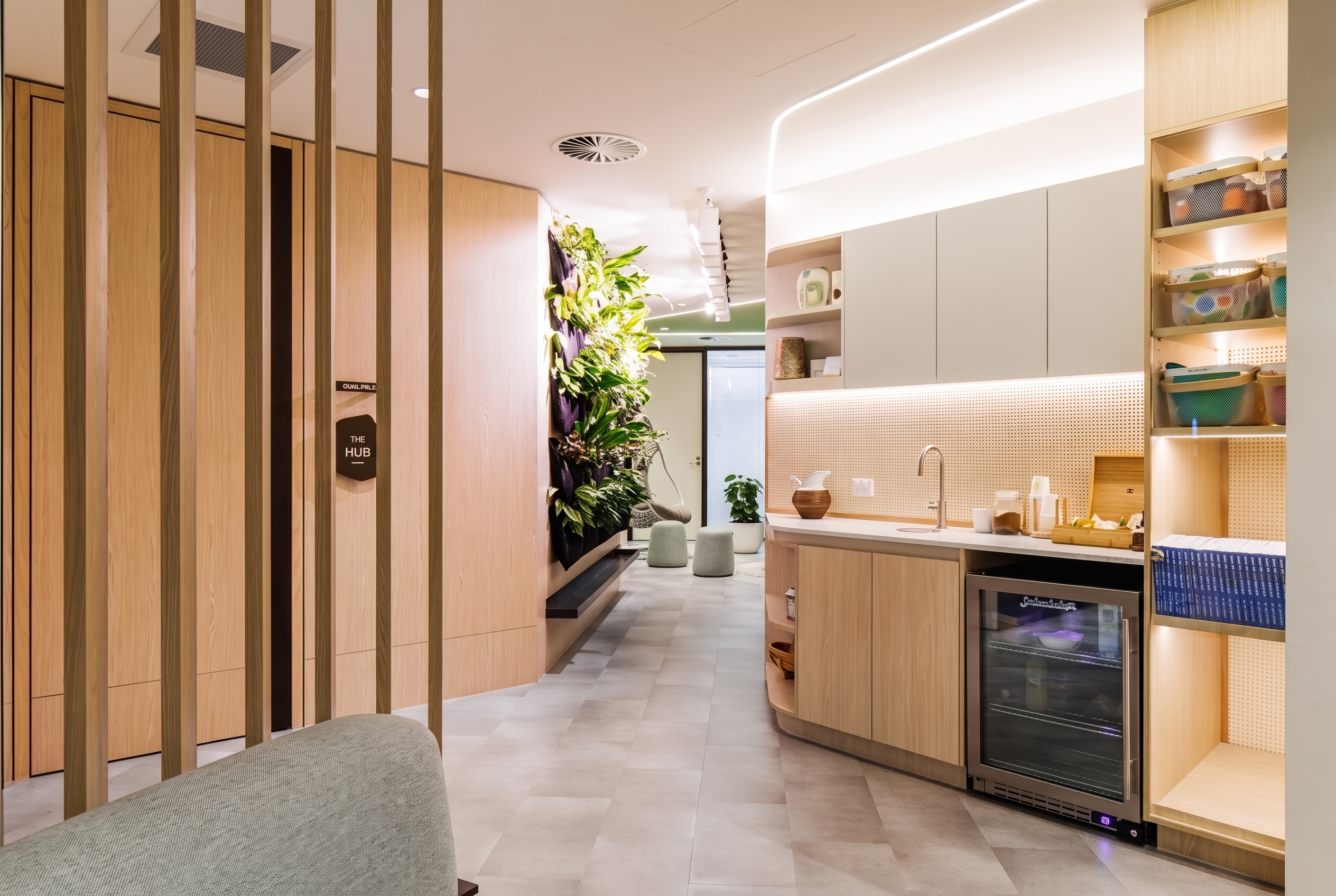 The kitchen and green wall