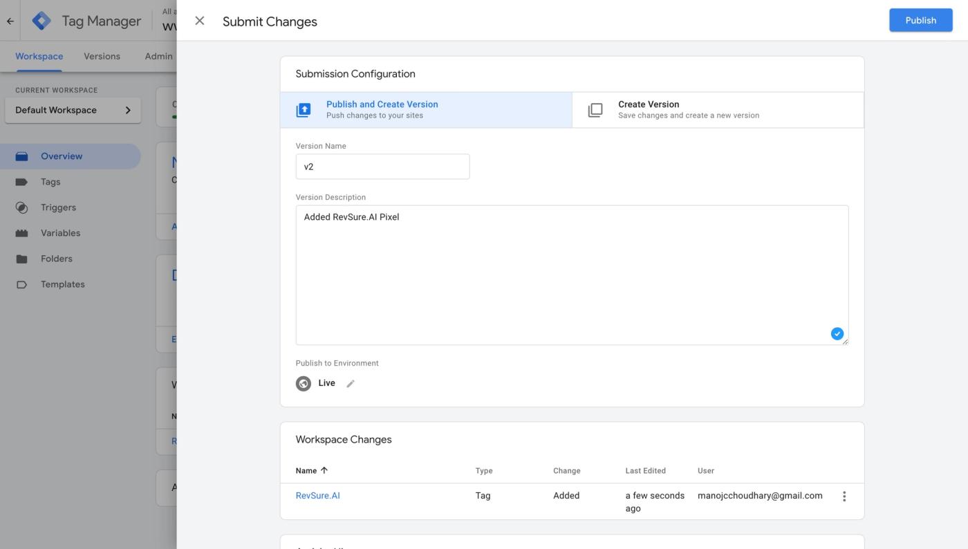 How to add RevSure.AI Tag in Google Tag Manager (figure 12)