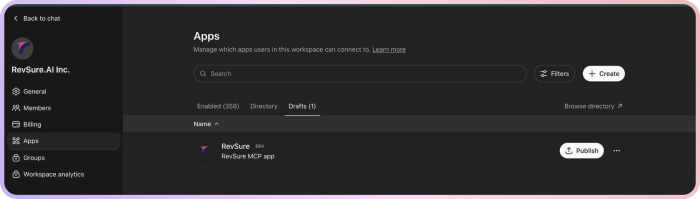 RevSure MCP Setup Guide for ChatGPT (Workspace Admin) (figure 4)