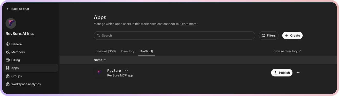 RevSure MCP Setup Guide for ChatGPT (Workspace Admin) (figure 4)