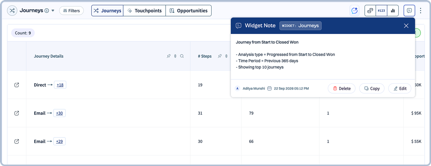 Notes in Widgets