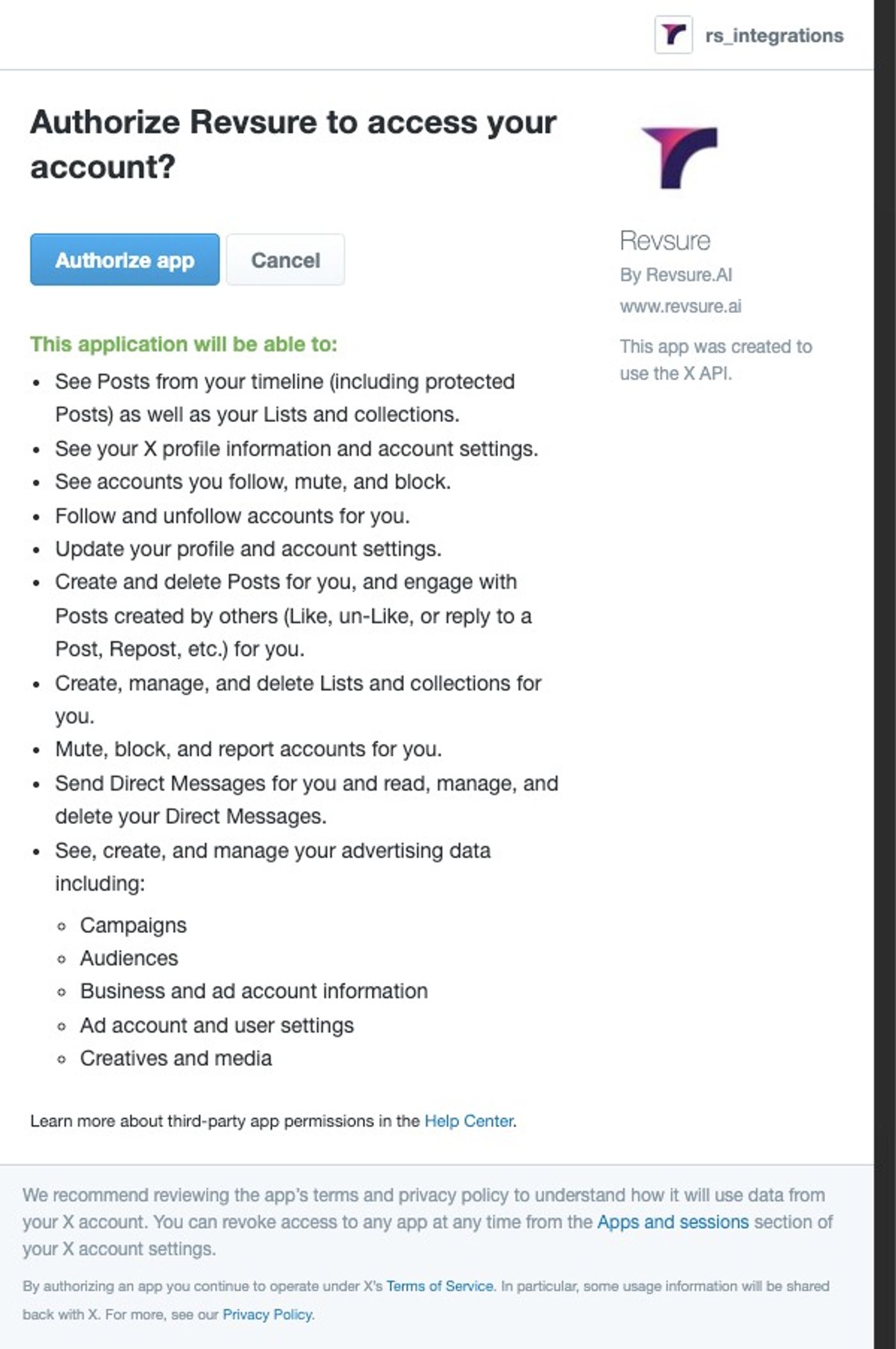 RevSure Twitter Integration Implementation Guide (figure 10)