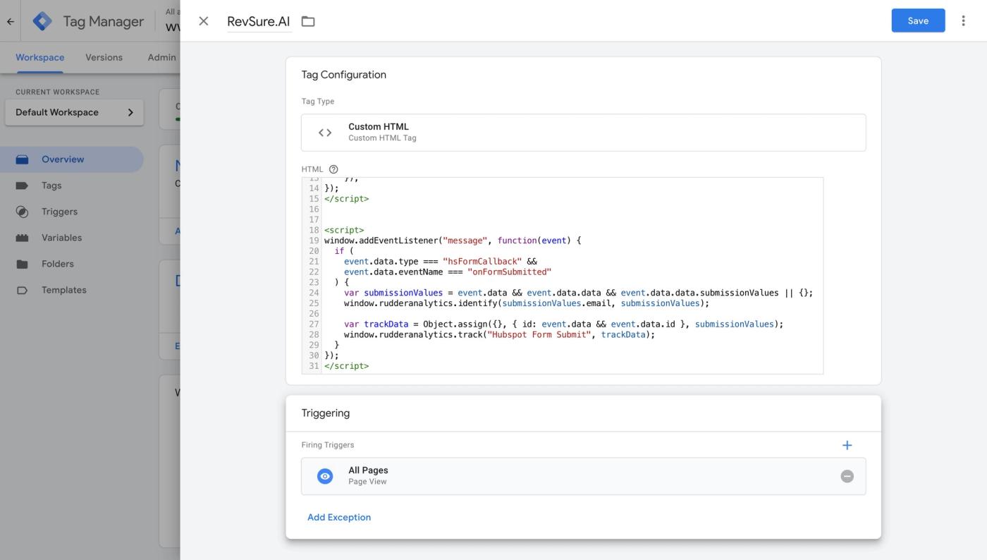 How to add RevSure.AI Tag in Google Tag Manager (figure 9)