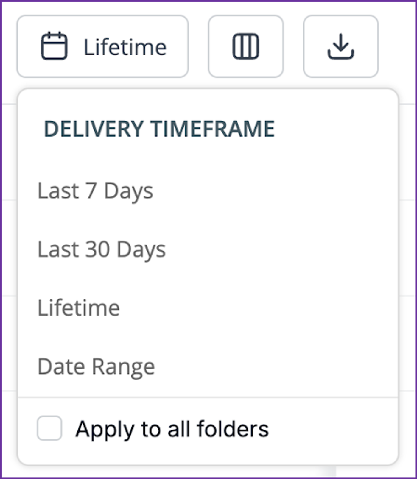 Dropdown menu with delivery timeframe options.