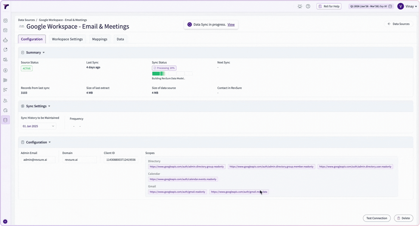 Google Workspace integration settings page with configuration options.