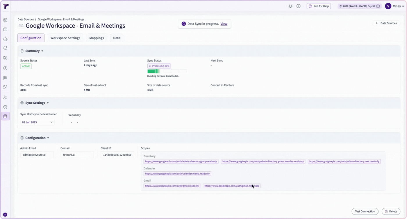Google Workspace integration settings page with configuration options.