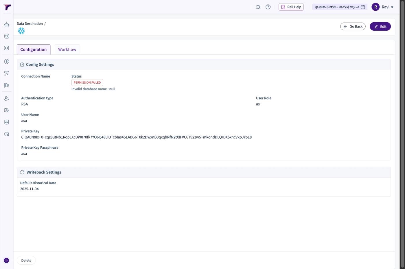 Revsure Snowflake Destination Setup Implementation Guide - UI Flow (figure 9)