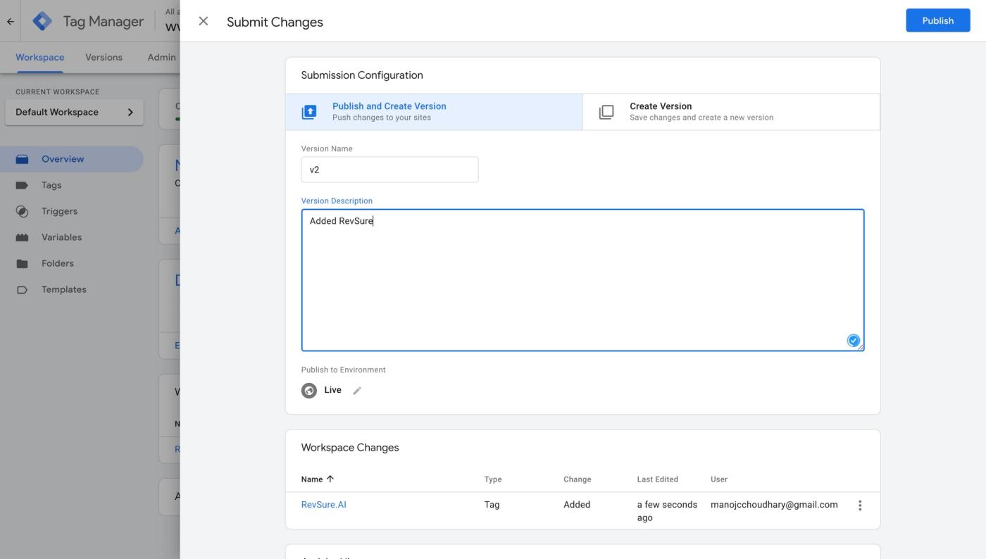 How to add RevSure.AI Tag in Google Tag Manager (figure 11)