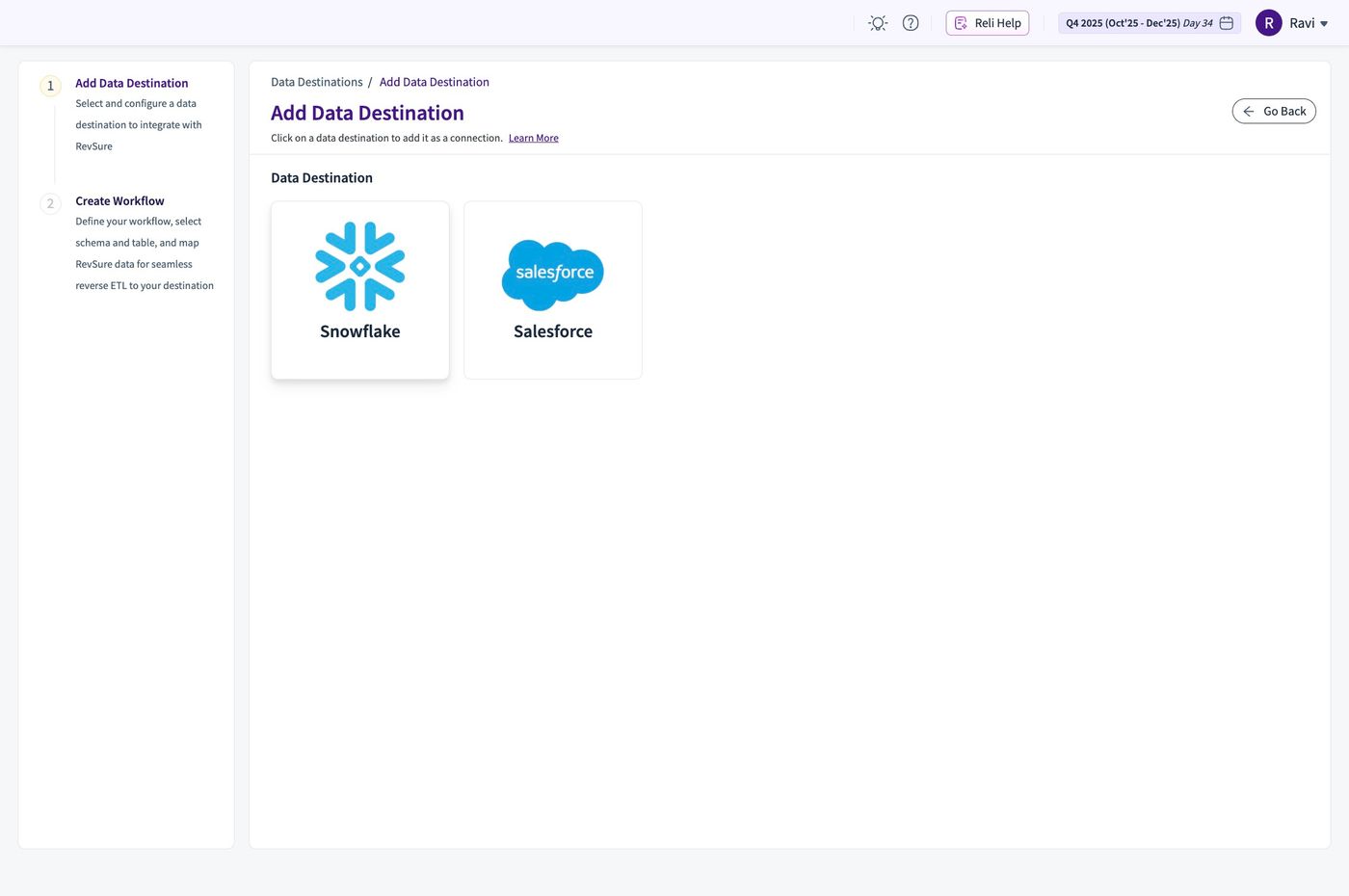 Revsure Snowflake Destination Setup Implementation Guide - UI Flow (figure 3)