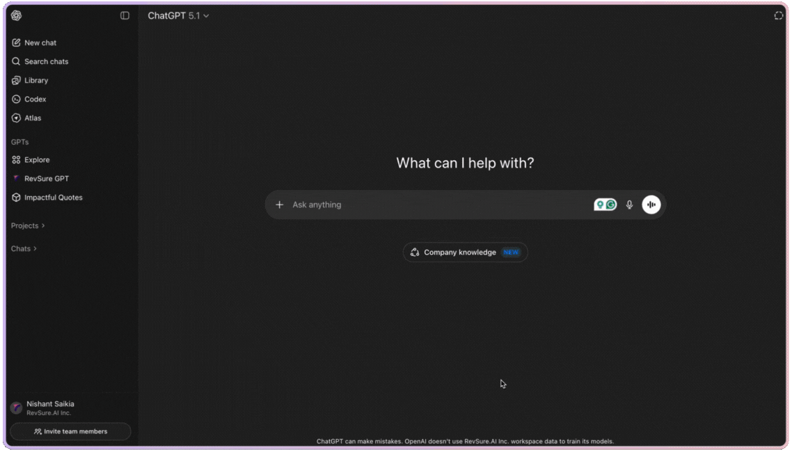 ChatGPT interface with search bar and menu on left side.