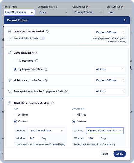 Custom lookback window for stage and created dates