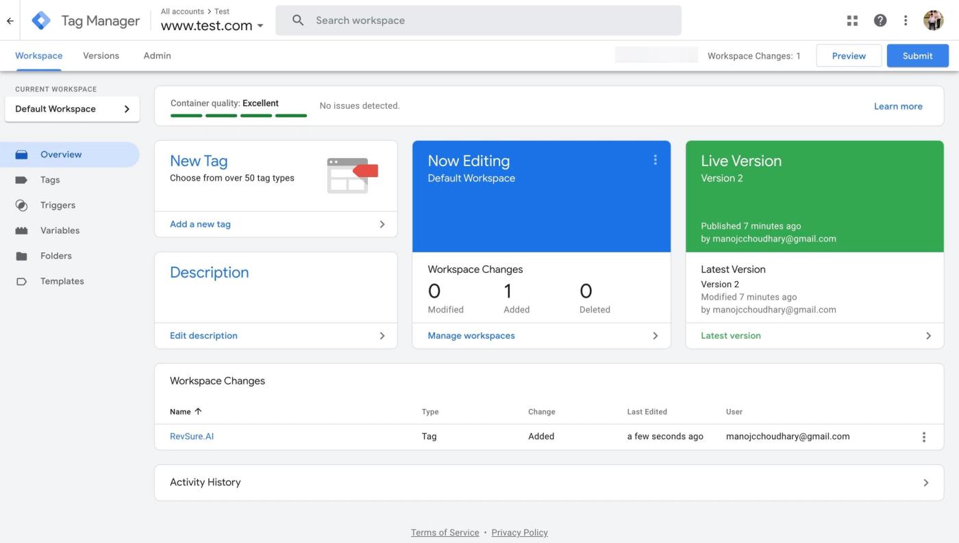 How to add RevSure.AI Tag in Google Tag Manager (figure 10)
