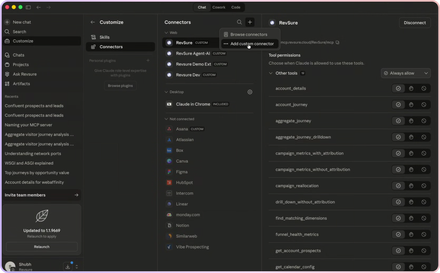 RevSure — MCP Connector Setup Guide with Claude (figure 1)