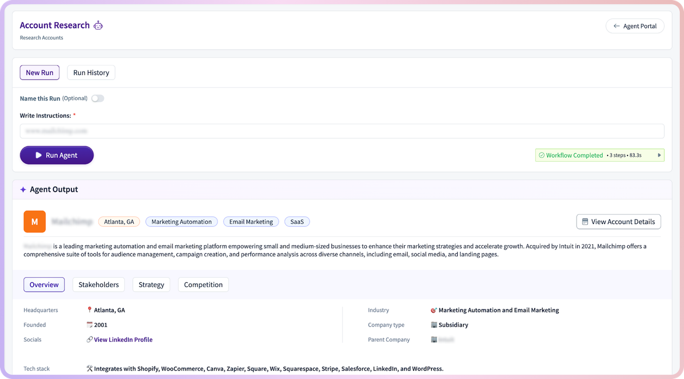 Structured Account Intelligence, Ready in Seconds with RevSure Account Research Agent (figure 1)
