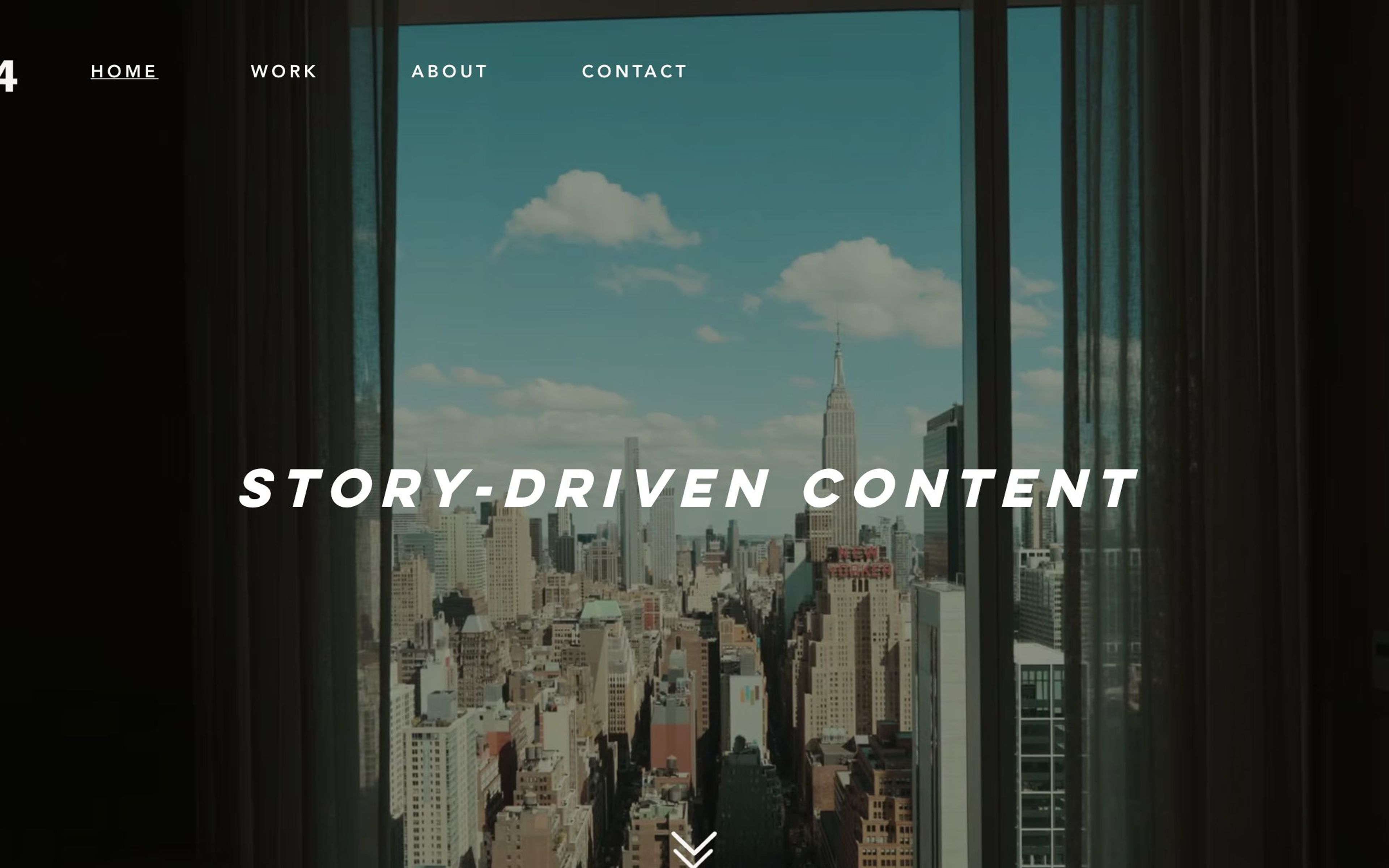 Previous 24stills home page: a city view with the words Story-driven content
