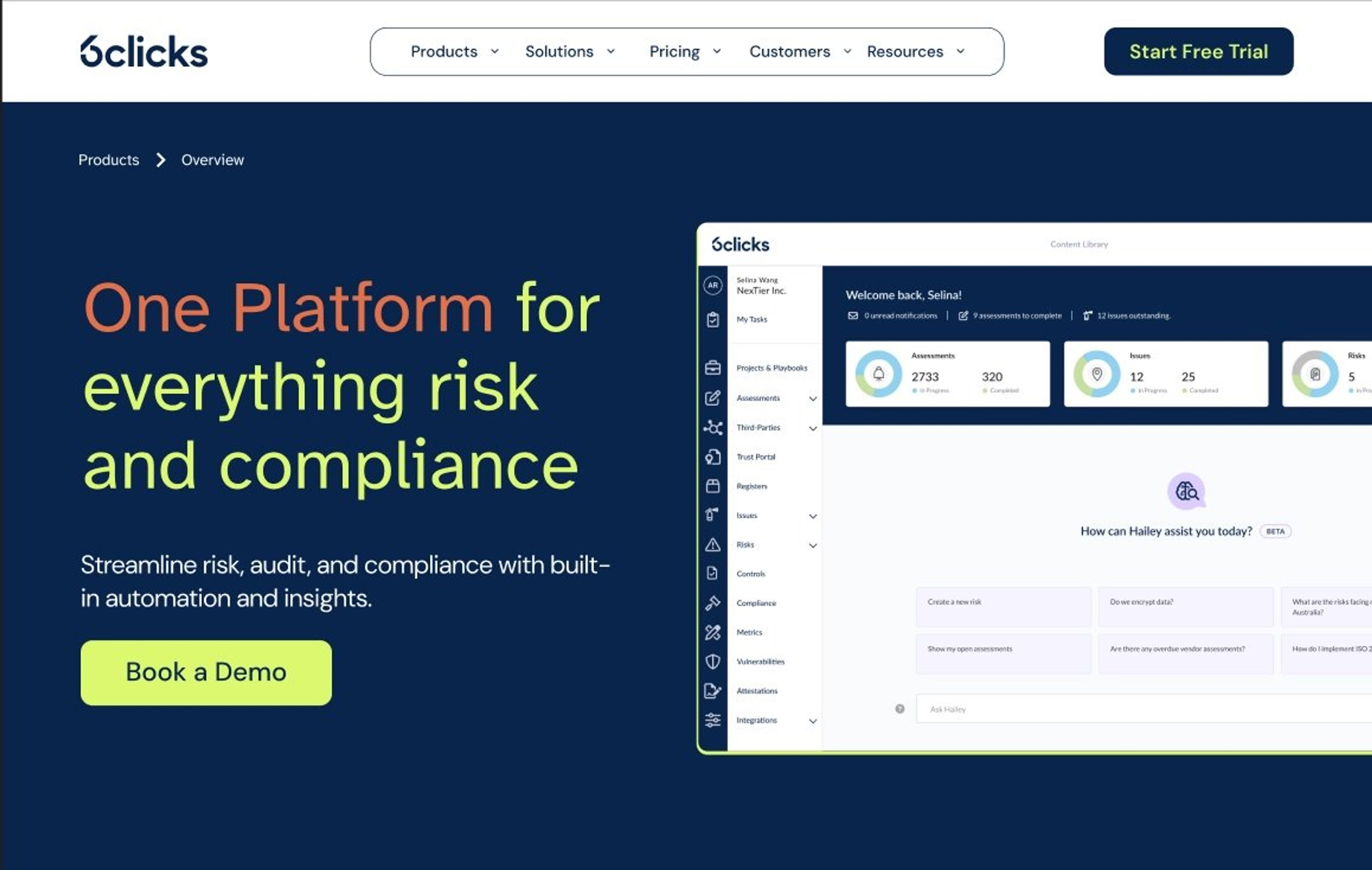 6clicks website concept: One platform for everything risk and compliance