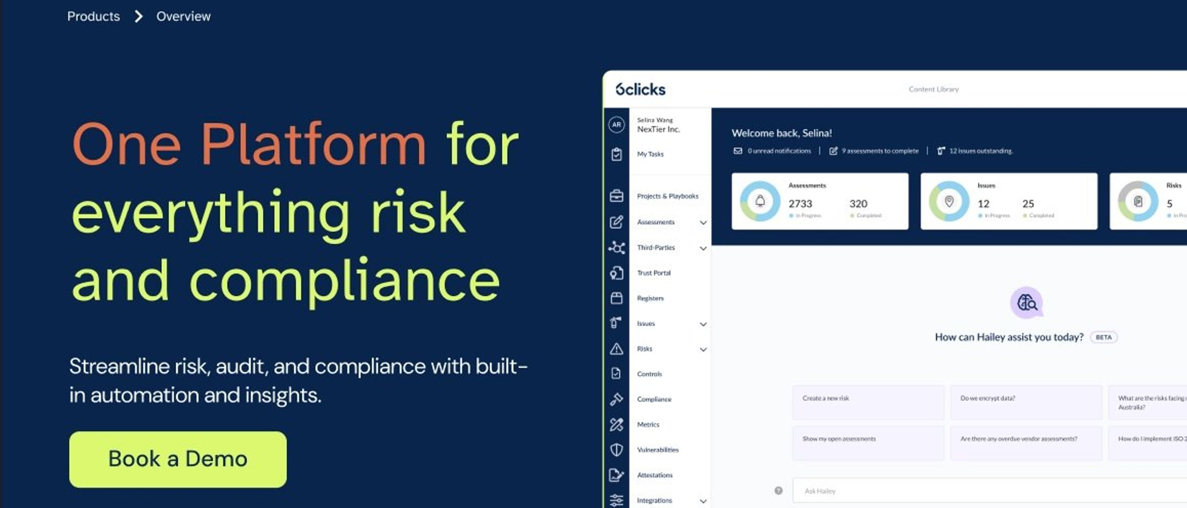 6clicks website concept: One platform for everything risk and compliance