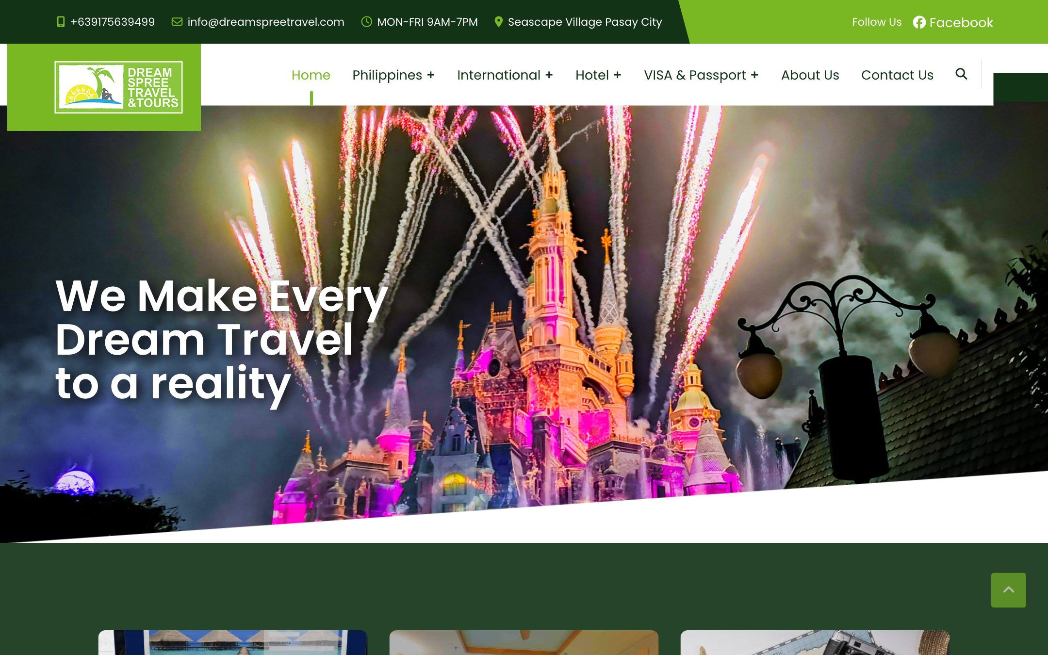 Current Dreamspree home page with a castle and fireworks photo