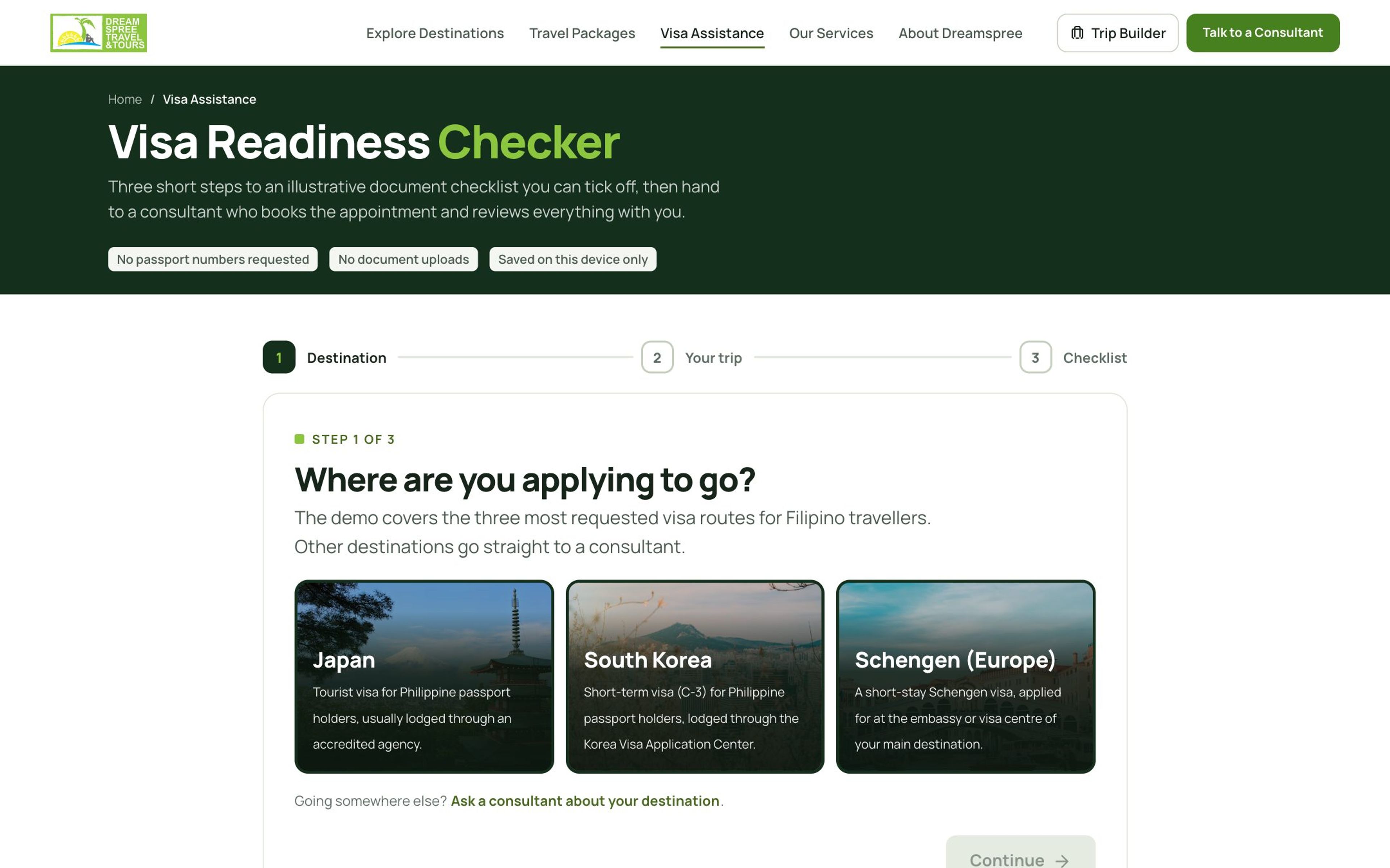 Visa Readiness Checker: choose Japan, South Korea or Schengen