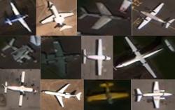 Examples of civil and military aircraft of all sizes from the real validation set