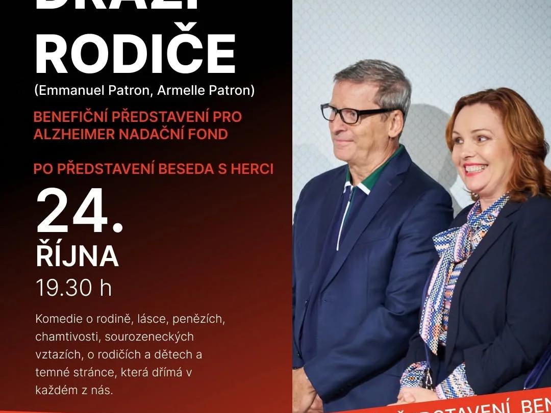 Plakát benefičního představení Drazí rodiče v Divadle Verze