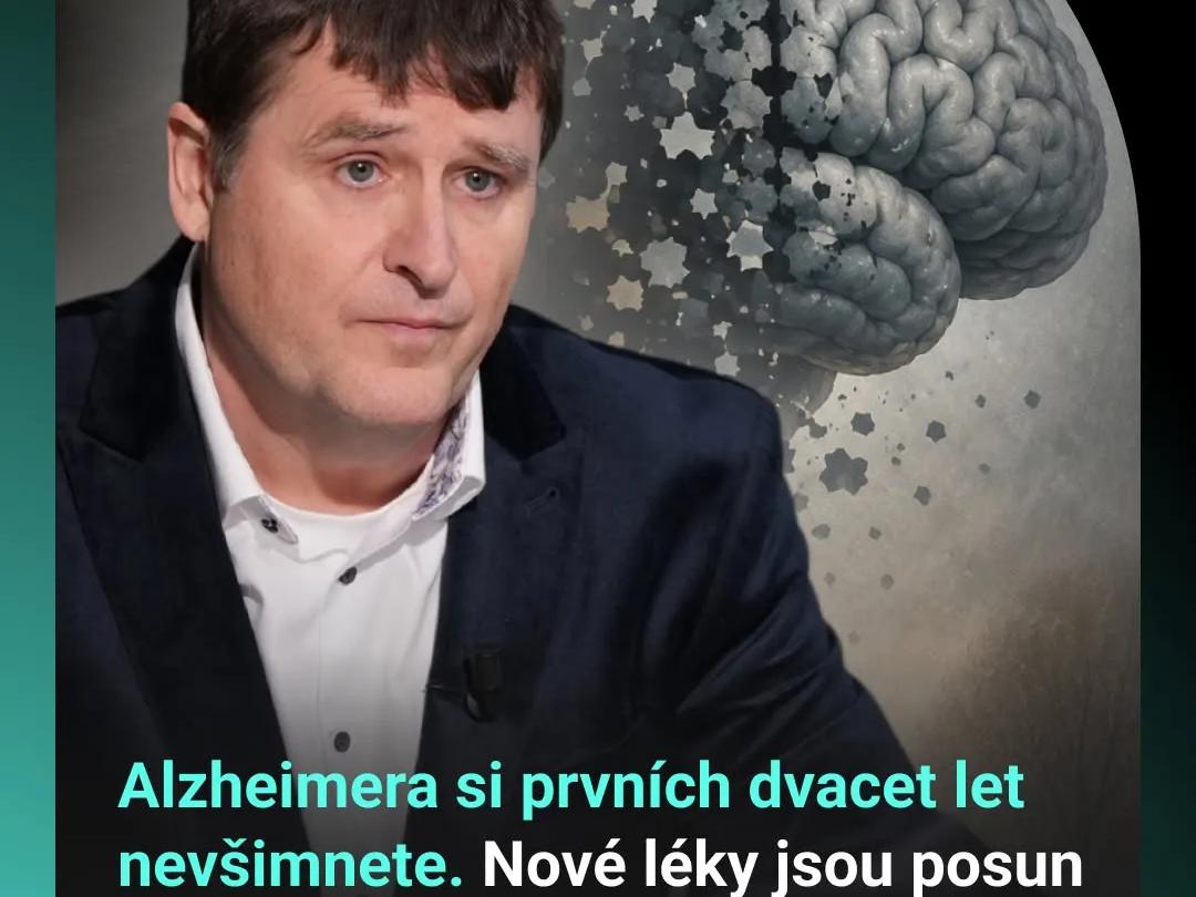 Jakub Hort v rozhovoru pro DVTV, v pozadí ilustrace rozpadajícího se mozku