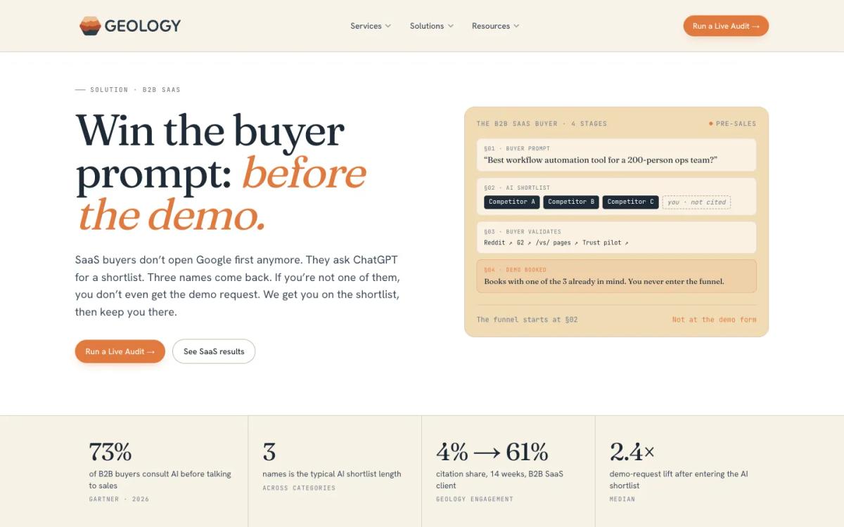 Geology's SaaS landing page