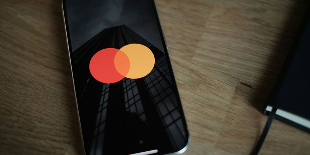 Mobile phone with Mastercard logo on the screen