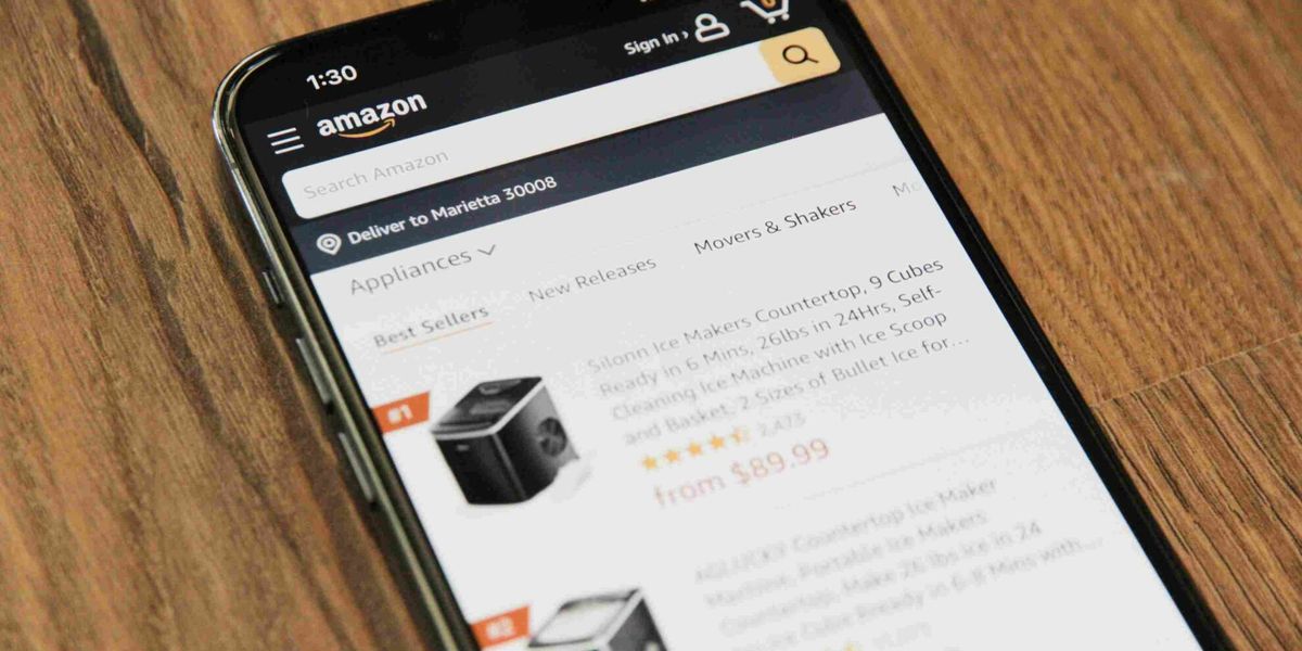 Mobile phone showing the Amazon app