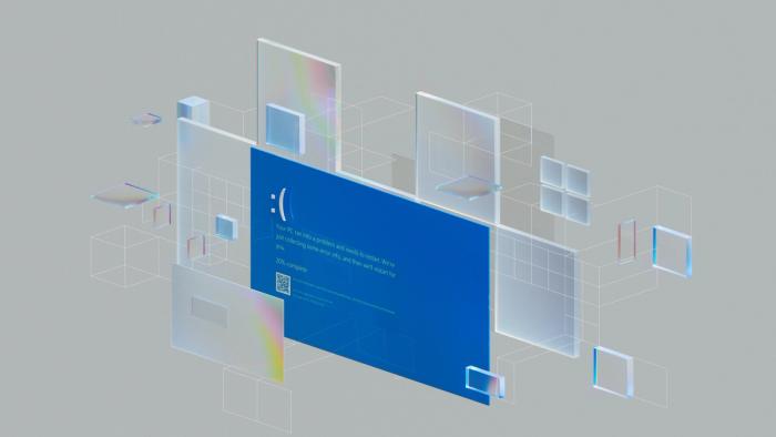 A computer with a blue screen on it