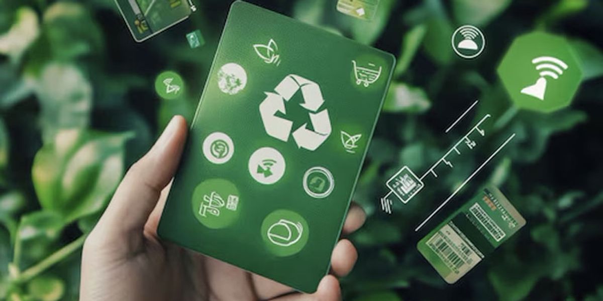 A card with the recycle logo on it