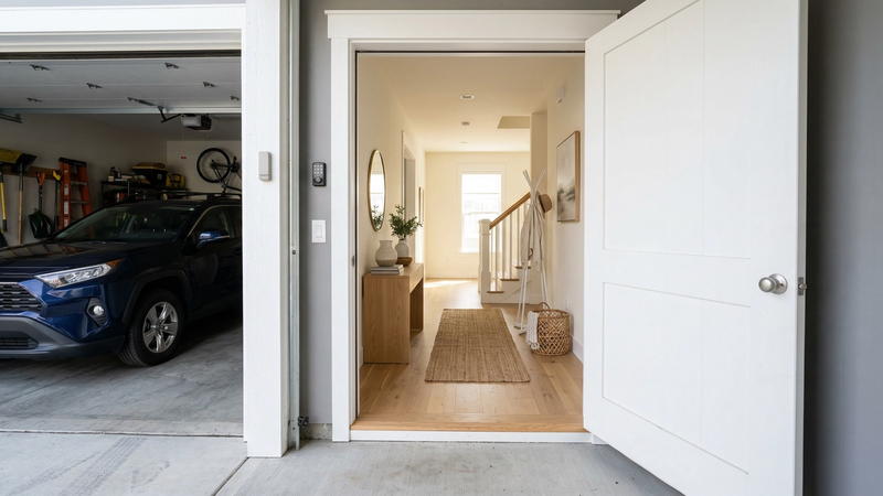 Attached garage interior showing connection to home living space