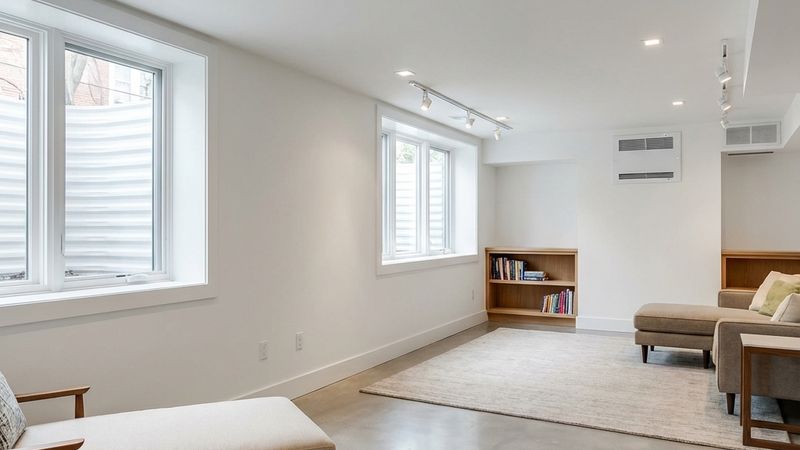 Clean, well-maintained basement with proper moisture control and ventilation