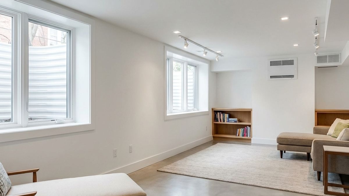 Clean, well-maintained basement interior with proper ventilation