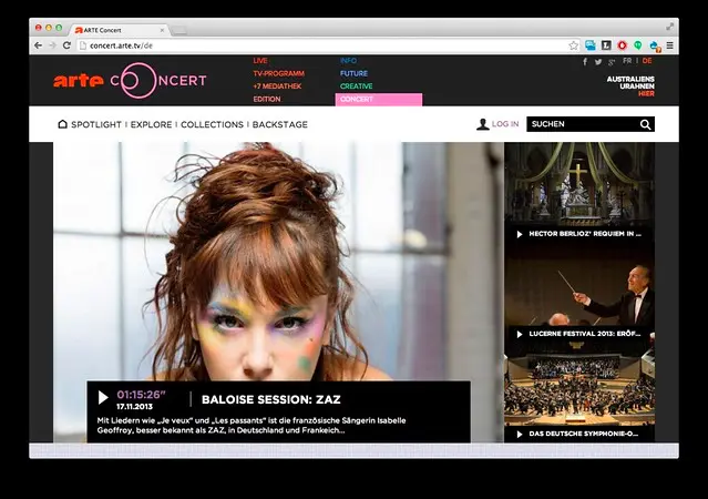 ARTE Concert homepage for the German audience.