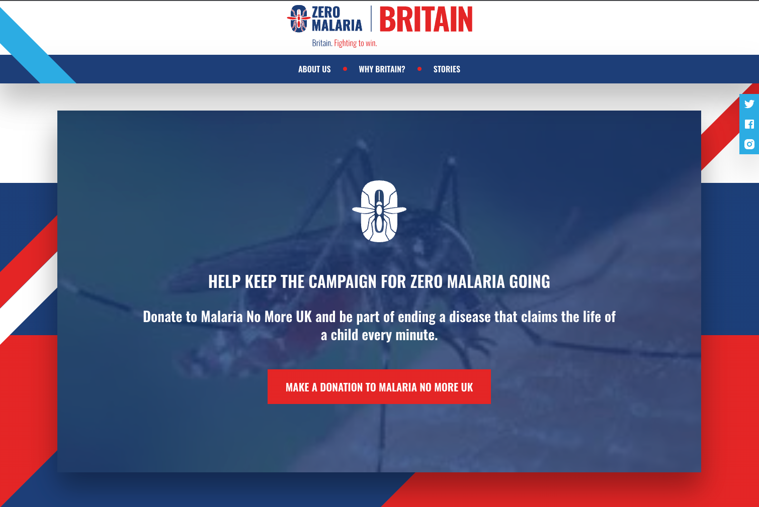 Small page snippet from the Zero Malaria UK website