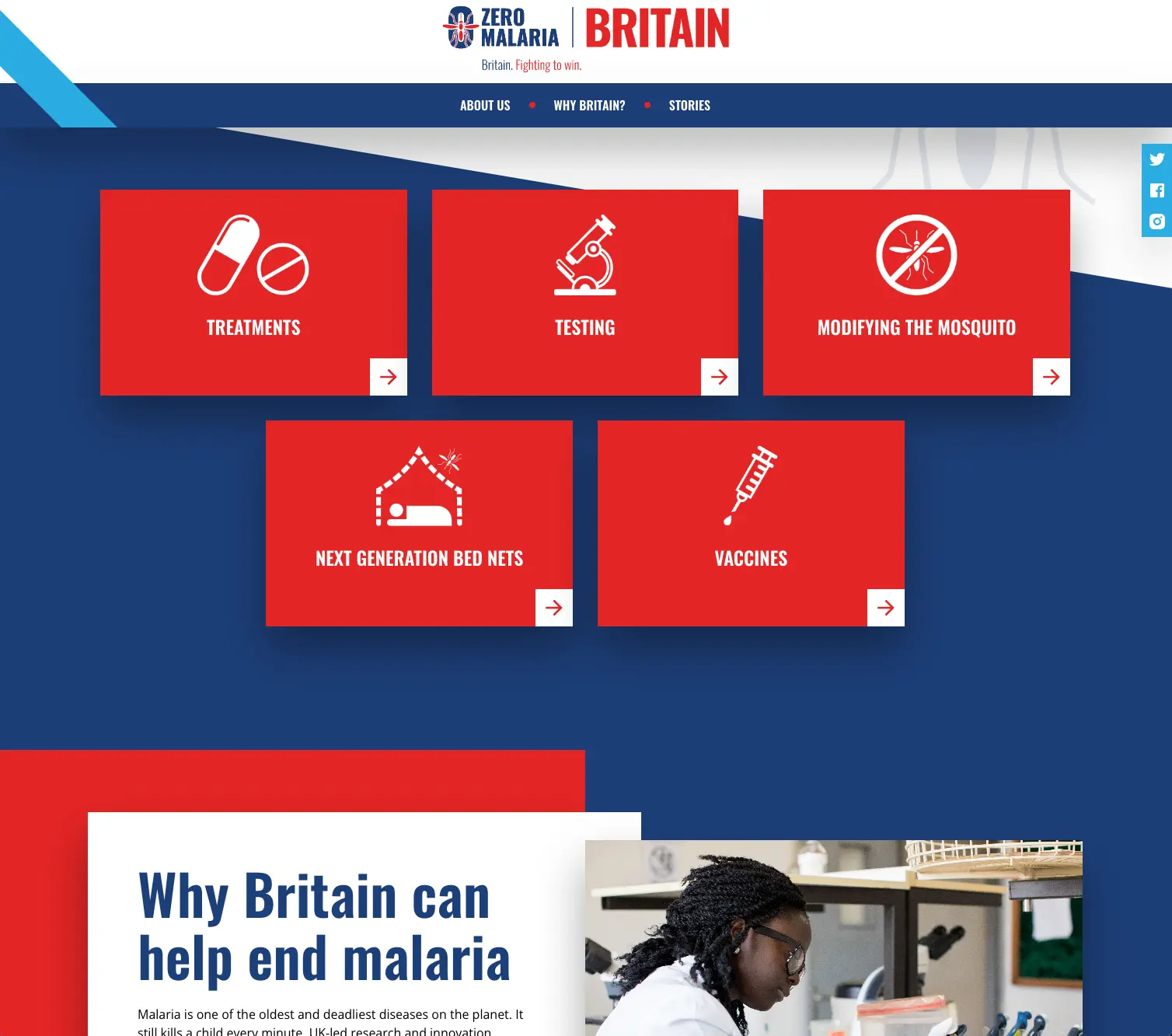 Small page snippet from the Zero Malaria UK website