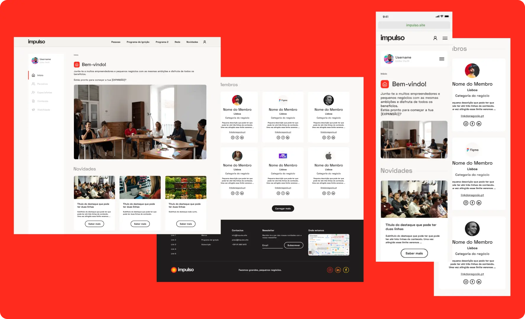 Four design mockup pages