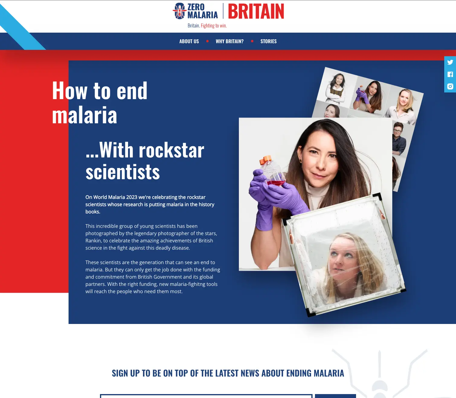 Small page snippet from the Zero Malaria UK website