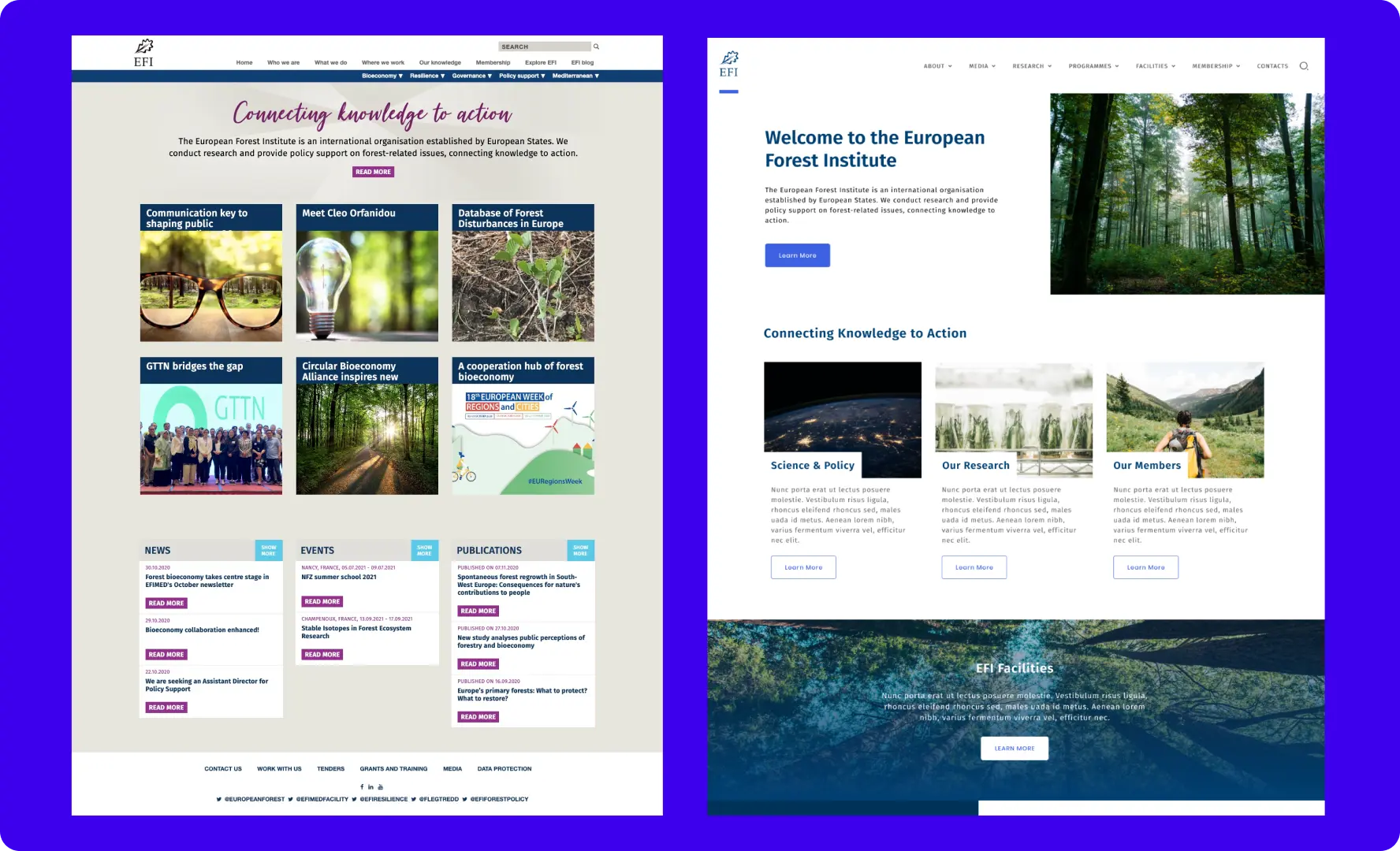 Comparison between both the older version of the website and the new one