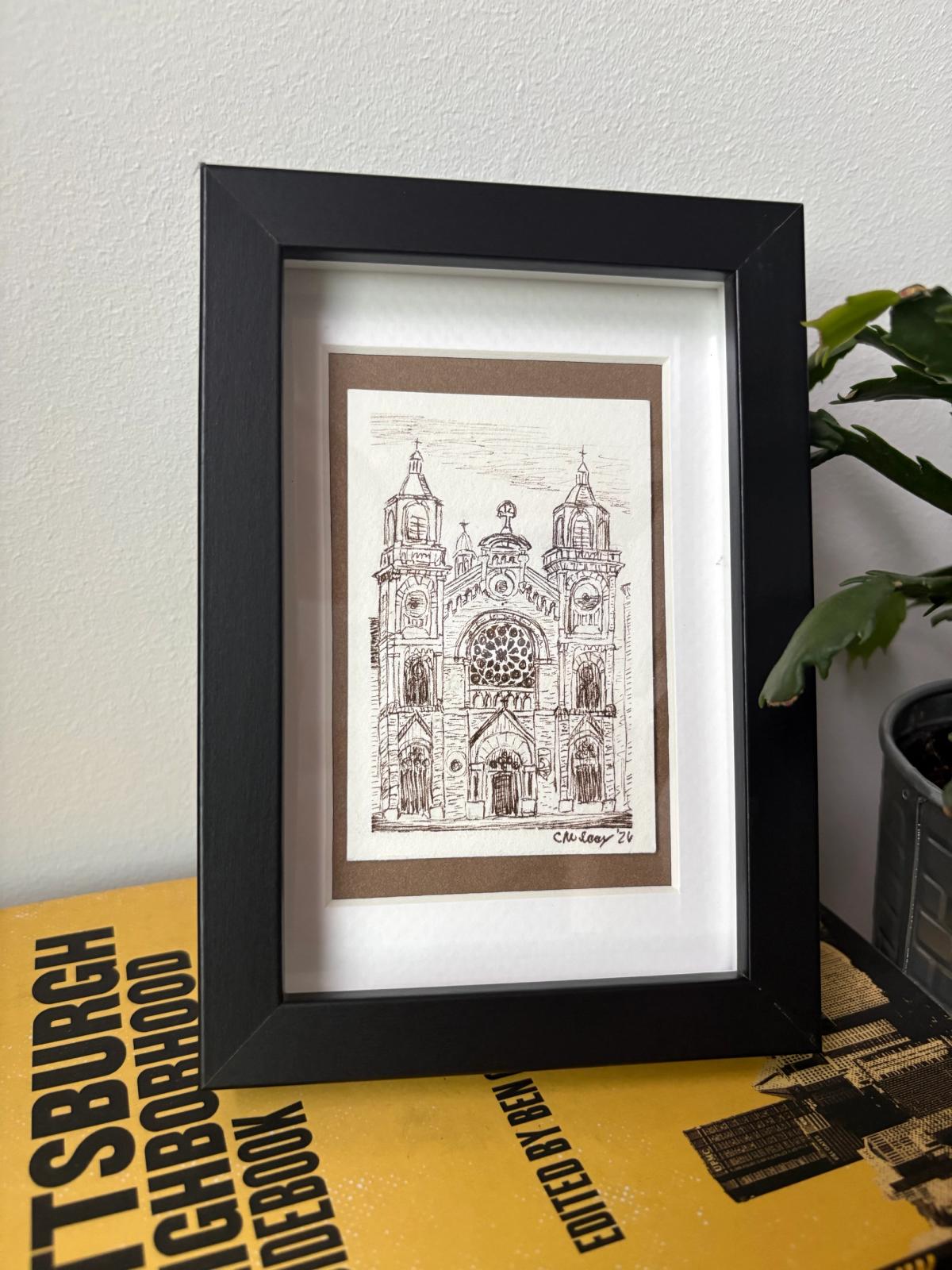 Framed original ink drawing of St. Stanislaus Kostka Catholic Church